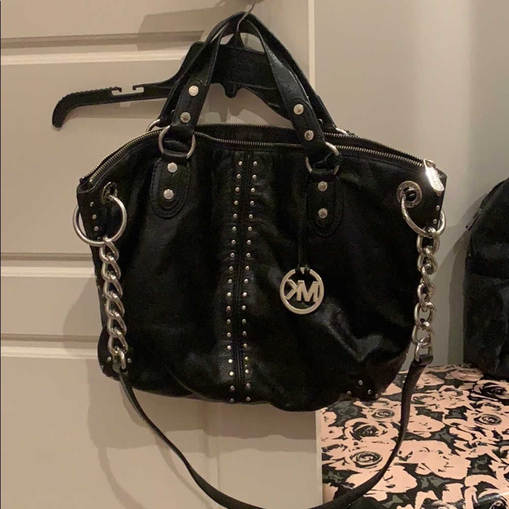 Black leather studded Michael Kors bag
